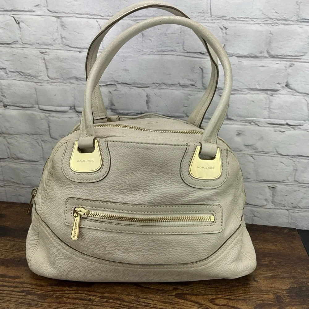 Michael Kors Cream Leather‎ Satchel Bag Gold Hardware Handbag Purse